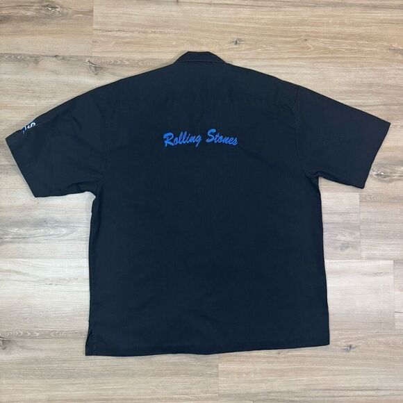 Vintage Men's L Rolling Stones Embroidered Bowling Shirt Blue Retro Wide Stripe - Picture 1 of 6